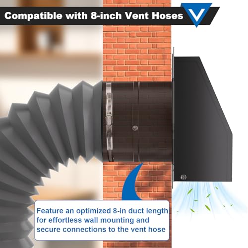 8 Inch Wall Vent with Screen and Damper, Galvanized Steel Hooded Wall Vent Cover with Hose Clamps Aluminum Foil Tape Screws Black Metal Exhaust Duct Cap Kit for Outdoor Kitchen Range Hood Bathroom by Popbee - Used condition - Image 4