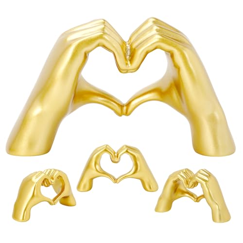 Zickupy 01 Gold Heart Hands Sculpture Heart Shape Love Finger Hand Gesture Statues Knick Knacks Home Decor For Shelves Decor Thanksgiving Valentine'S Day Gifts  cover