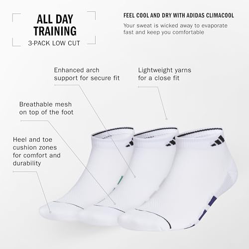 Image of adidas Women's All Day Training Socks 3 Pairs | 3-Pack, Targeted Cushioning, Arch Support, Breathable Moisture-Wicking, Reinforced Heel & Toe, All-Day Comfort