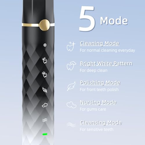 Image of Sonic Electric Toothbrush Set, Equipped with 10 Brush Heads and Travel Case, IPX8 Waterproof, 2-Minute Timer, 42000 High-Frequency Vibrations, 5 Modes, The First Choice for Gift Giving, Black White