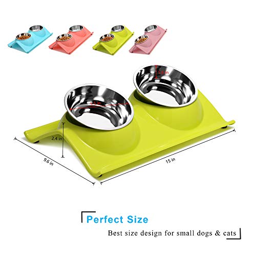 Upsky-Double-Dog-Cat-Bowls-Stainless-Steel-Pet-Bowls-No-Spill-Resin-StationFood-Water-Feeder-Cats-Small-Dogs-Green-Tea381-Centimeters2692-Cm
