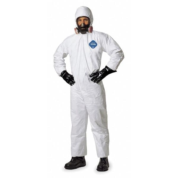 Image of DuPont Tyvek 400 TY127S Disposable Protective Coverall with Respirator-Fit Hood and Elastic Cuff, White