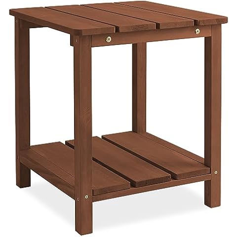 Casafield Adirondack Side Table, Cedar Wood Outdoor End Table with Shelf Cover