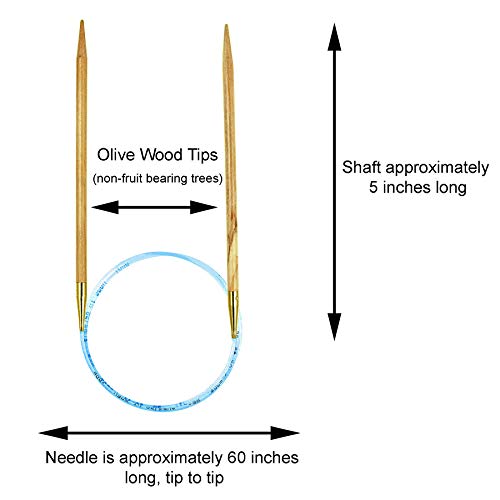 Addi Olive Wood 60 Inch (150Cm) Us 10 (6.0Mm) Circular Knitting Needle, Lightweight, Warm Touch, Standard Tips, Smooth Joins, Blue Pliable Cord Bundle With 10 Artsiga Crafts Stitch Markers Markers #TOP2
