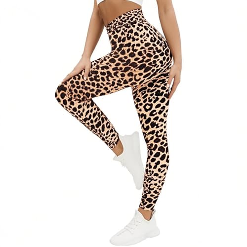 Voarge Leggings de cintura alta para mujer, transpirables, pantalones de yoga, pantalones deportivos para yoga, leopardo, L