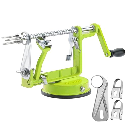 Apple Peeler Corer, Long lasting Chrome Cast Magnesium Alloy Apple Peeler Slicer Corer with Stainless Steel Blades and Powerful Suction Base for Apples and Potato(Green)