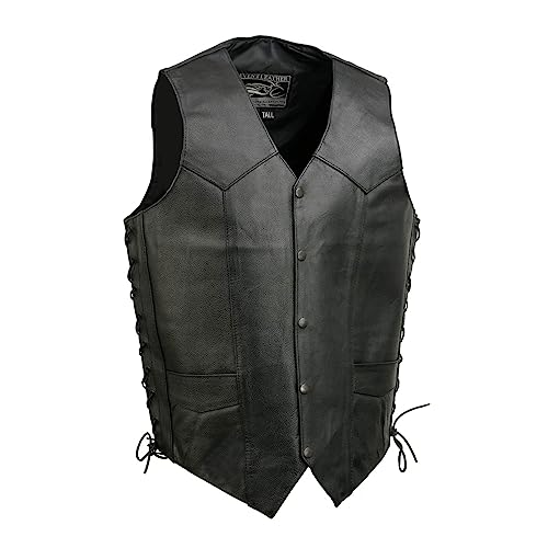 Image of EVENT LEATHER EL5315TALL Black Motorcycle Leather Vest for Men's Tall Sizes Riding Club Adult Motorcycle Vests