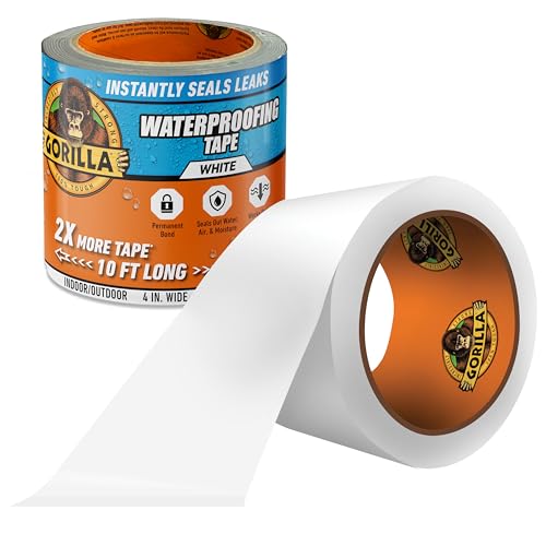 Gorilla Waterproof Patch & Seal Tape, White Tape, 4" x 10'...