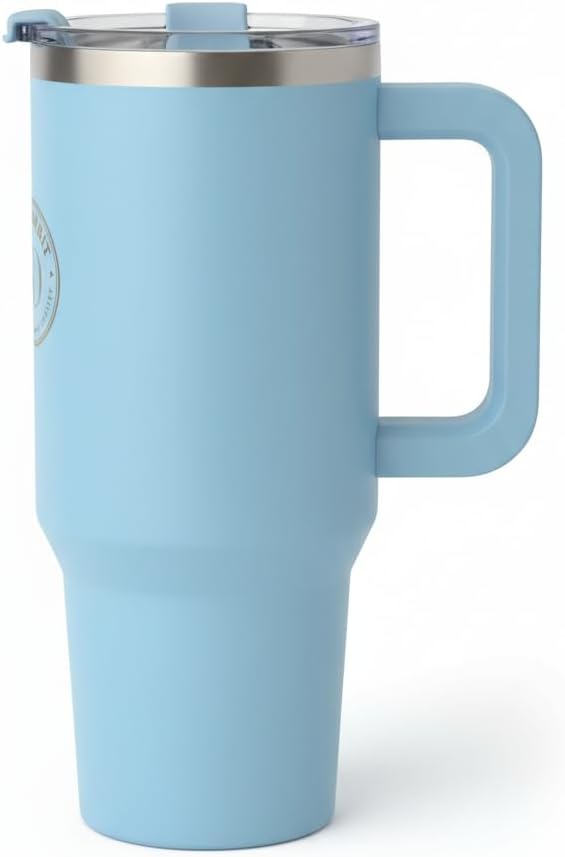 Shop Orbit 40oz Insulated Stainless Steel Tumbler with Handle, Lid & Straw – Double Wall Vacuum Travel Mug for Hot & Cold Drinks – BPA-Free Reusable Cup Fits in Car Cup Holder (Blue) - Image 3