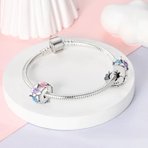 Hapour Clip Spacer Charm for Bracelet Clip Lock Stopper Bead Spacer DIY Fit European Snake Bracelet Openable 925 Sterling Silver Beads Jewelry for Women Mom2