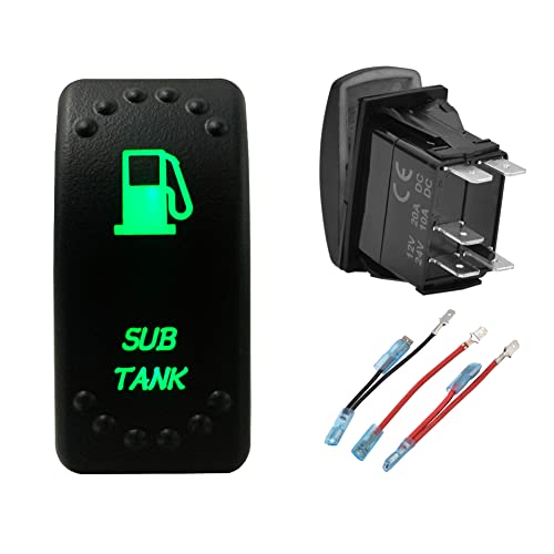 Image of Green Backlit Rocker Switch 5 Pin ON-Off Laser Etched Button Switch with Wires for Car Marine Boat UTV 20A /12V 10A /24V (SUB Tank)