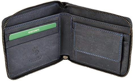 VISCONTI RFID Zip Around Distressed Oil Leather Wallet -702 (Oil Blue)