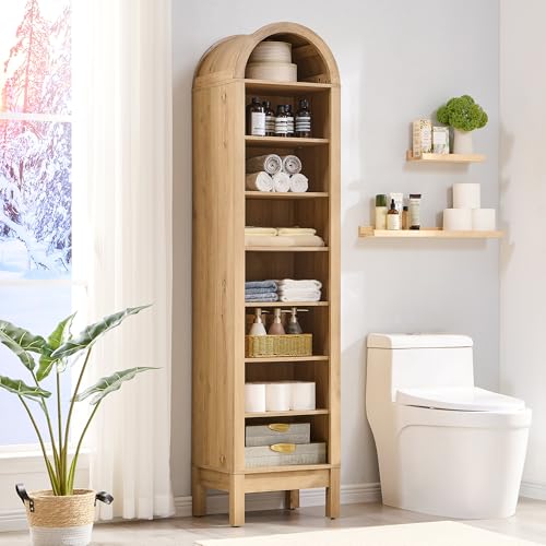 Image of IFBUY 71 inch Tall Arched Bathroom Storage Cabinet, 8-Tier Modern Farmhouse Storage Cabinet with Adjustable Shelves, Wood Freestanding Cabinet for Bathroom, Living Room, Entryway, Hallway (Natural)