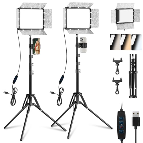 EMART LED Video Light Kit with Phone Holder & Barndoor, 2800-7000K Dimmable Studio Lights for Video Recording, Live Streaming, YouTube, Vlogging, Photography, Content Creation, Podcast, 2-Pack