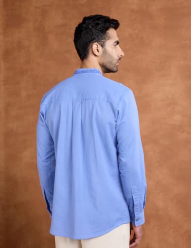 Image of Amazon Brand - Symbol Men's Cotton Blended Full Sleeve Kurta| Regular Fit | Ethnic Motif Embroidery Mandrin Collar| Front Full Open | Available in Plus Sizes