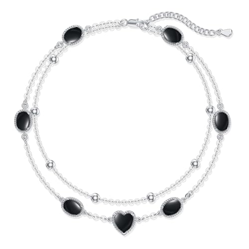 Image of Gemstone Anklet for Women 925 Sterling Silver Gemstone Adjustable Layered Foot Bracelet Jewelry Gifts for Mother Wife