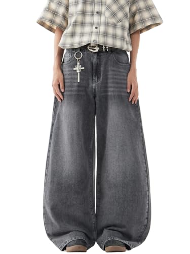 Image of DFGIGT Mens Baggy Jeans Wide Leg Denim Pants Y2k Loose Fit Streetwear | Hip Hop,Vintage 2000s,Jinco Jeans,Straight Leg,5 Pockets