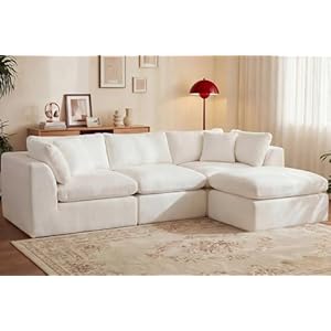 110” Oversized Cloud Sectional Boneless Couch for Living Room, Modern Big Compressed L Shape Couch with Ottoman & 2 Throw Pillows, Comfy Chenille Deep Seat Memory Foam Spineless 4 Seater Sofa,Beige | Washable Covers, Premium Chenille, Versatile Style, Cloud-Like Comfort, Flexible Modular, No Assembly Needed