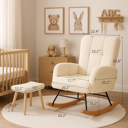 image for COMHOMA Nursery Rocking Chair with Ottoman,Teddy Glider Rocking Chair,
