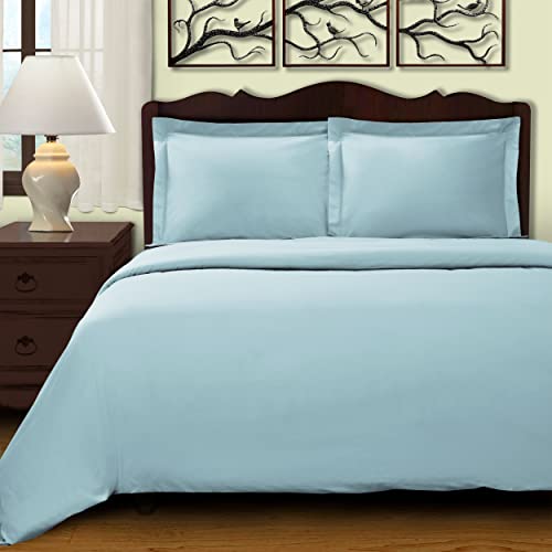 Superior 100% Premium Combed Cotton, 3 Piece Soft and Smooth Duvet Cover and Pillow Sham Set, Solid, Full/Queen - Light Blue