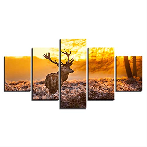 Toile murale salon coucher du soleil élan déco grand format
