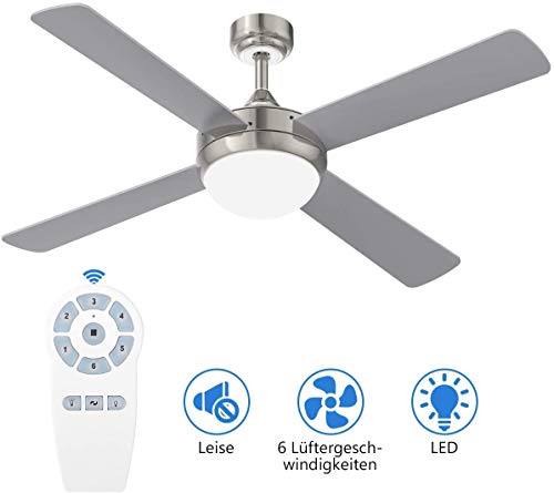 132CM Ventilador de techo de iluminación YUNLIGHTS, ventilador de techo de 52 pulgadas, con iluminación y control remoto, ventilador de techo giratorio reversible de 6 velocidades, con iluminación