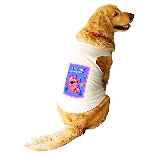 Image of Ruse Gonna Soak Pup the Sun Printed Dog Round Neck Sleeveless Vest Tank T-Shirt /Tees Apparel /Clothes /Tees Gift for Dogs((White / /XXS (Chihuahuas, Papillons)