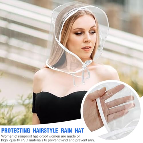 WKRTDY 2 pcs Damen Kopf-Regenhaube mit Visier, wiederverwendbar, wasserdicht aus Kunststoff, weißer Regenhut für Damen, Schützen Sie Ihre Frisur mit Stil!