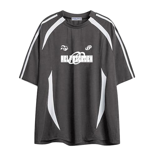 Aelfric Eden Oversized T Shirt Men 90s Shirt Unisex Streetwear Contrast Color Graphic Tees Casual Vintage Summer Tops Darkgrey Medium