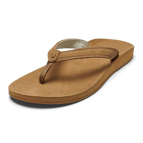 OLUKAI Southshore Women's Everyday Leather Sandals, Full-Grain Leather, Non-Marking Rubber Traction Pads & Compression Molded Footbed