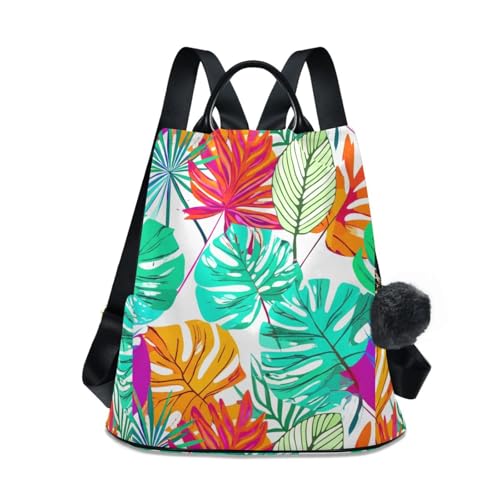 Sac à dos abstrait coloré pour femmes en tissu sergé à motif feuilles tropicales