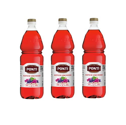 3 x Ponti Aceto di Vino Rosso Vinagre de Vino Tinto Ácido 6% PET 1Lt Sabor Clásico