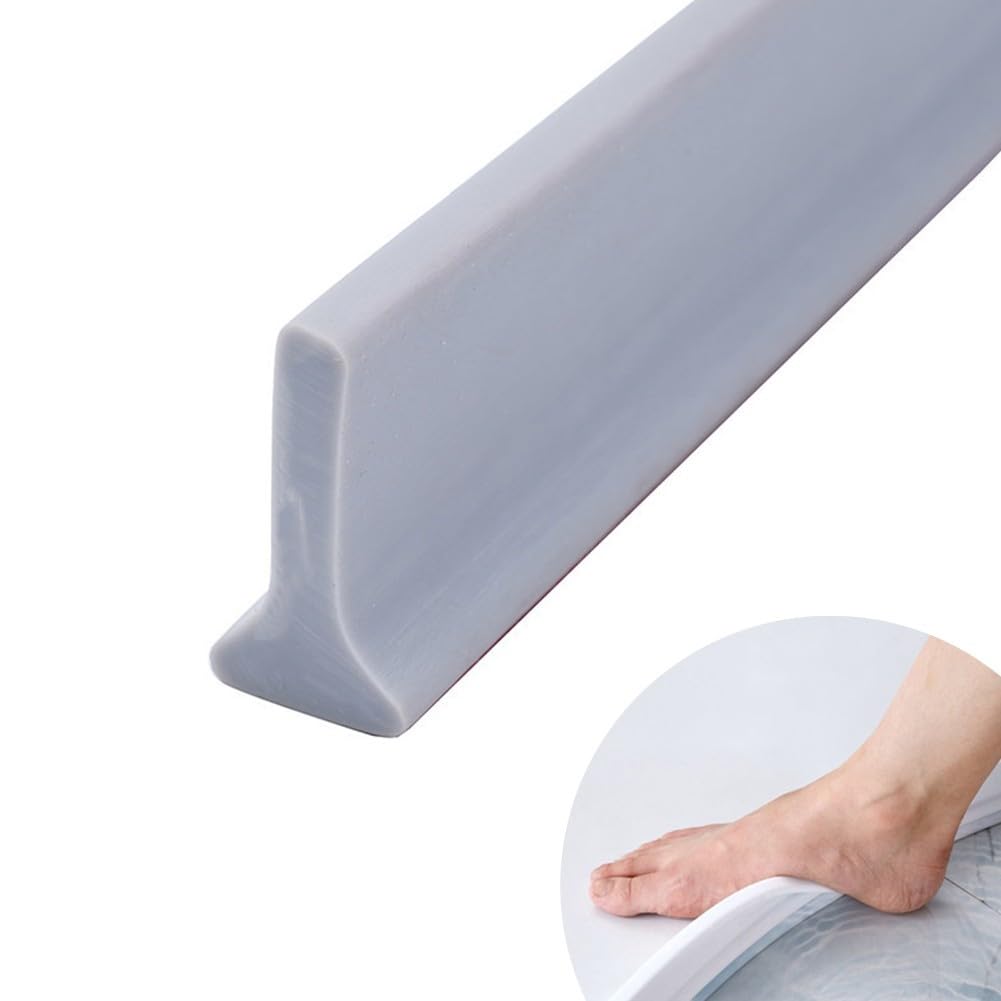 Striscia di barriera per doccia in silicone flessibile per il bagno, impermeabile, guarnizione per soglia per docce senza curvatura e ritenzione idrica (grigio, 2 m)