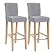 SONGMICS Barhocker, 2er Set, Barstühle mit Lehne, Esszimmerstühle, Küchenstühle mit Fußstützen, Sitzhöhe 76 cm, Stuhlbeine aus Massivholz, Schaumstoff, bis 110 kg, hellgrau-naturfarben LDC31GYX