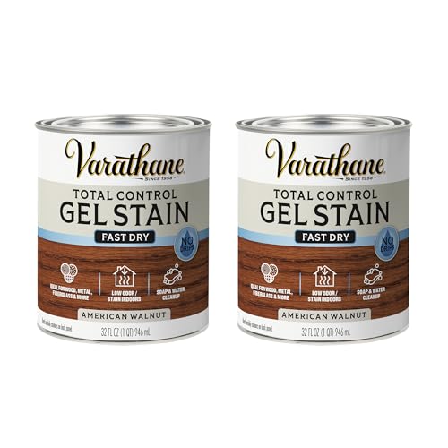 Image of Varathane Total Control Gel Stain | Low Odor Water-Based Formula | Thick Gel Formula for Vertical Surfaces | Ideal for Wood, Metal & Fiberglass | Quart | American Walnut | 2 Pack