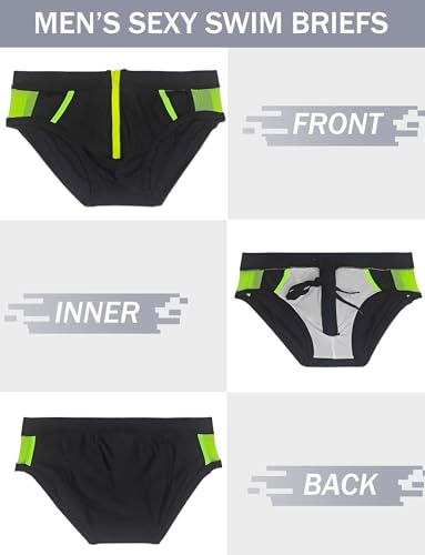 Men's Swim Briefs Low Rise Sexy Brief Swimsuits Front Zipper Hollow Out Bikini Swimwear3