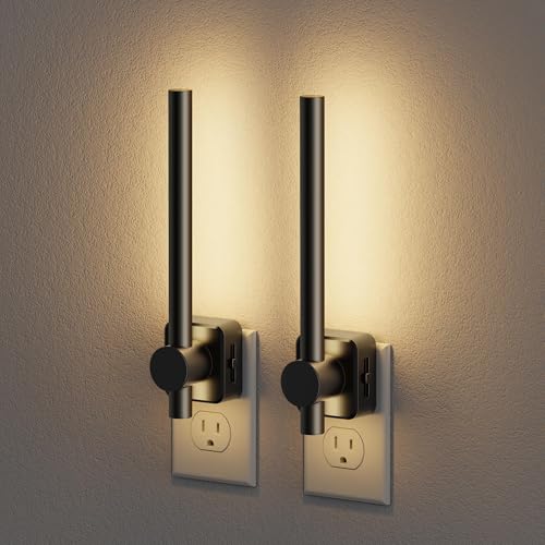 Image of JandCase Night Lights Plug into Wall,0-200LM Dimmable LED Nightlights, 2 Pack Soft White 3000K Vanity Night Light with Auto Light Sensor for Bathroom Dressing Room