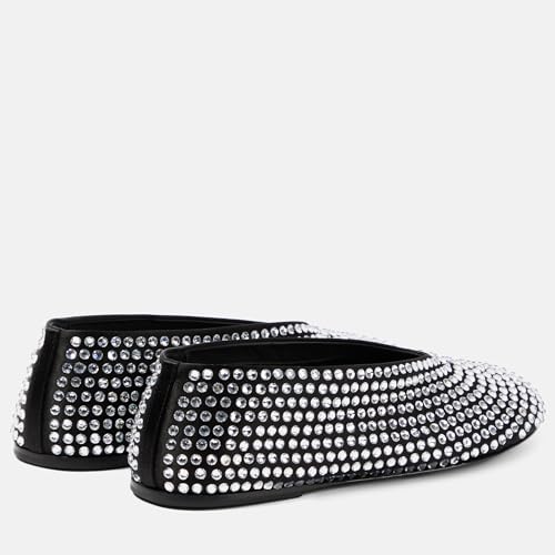 Image of Arqa Crystal-Embellished Mesh Flats Rhinestone Ballet Flat Slip On Ballerina Shoes Comfortable Casual Gauze Shoe