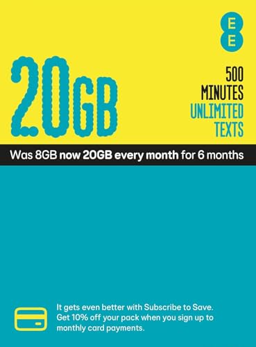 EE Pay As You Go Sim Card comes With 20 GB data (8GB PLUS 12 GB), 500 minutes and unlimited texts
