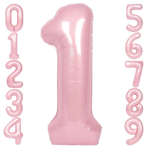 SUWEN 40 Inch Pink Large 1 Balloon Numbers Big Foil Helium Number Balloons 0-9 Jumbo Happy 1st Mylar Birthday Party Decorations Anniversary Party Supplies