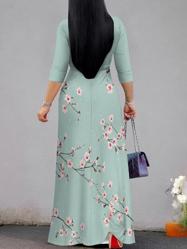 Image of PinkPatty Women's Long Sleeve Maxi Dress Plus Size Trendy Wedding Guest Dress with Pockets&Belt