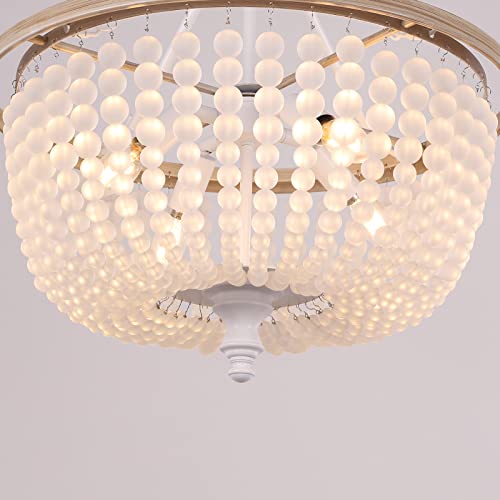 Tochic Coastal Chandelier Semi Flush Mount Ceiling Light Fixture With Crystal Beaded Accents, Modern Ceiling Lighting For Dining Room, Bedroom, Beach Home Decor, White, W-20 Inch #TOP4
