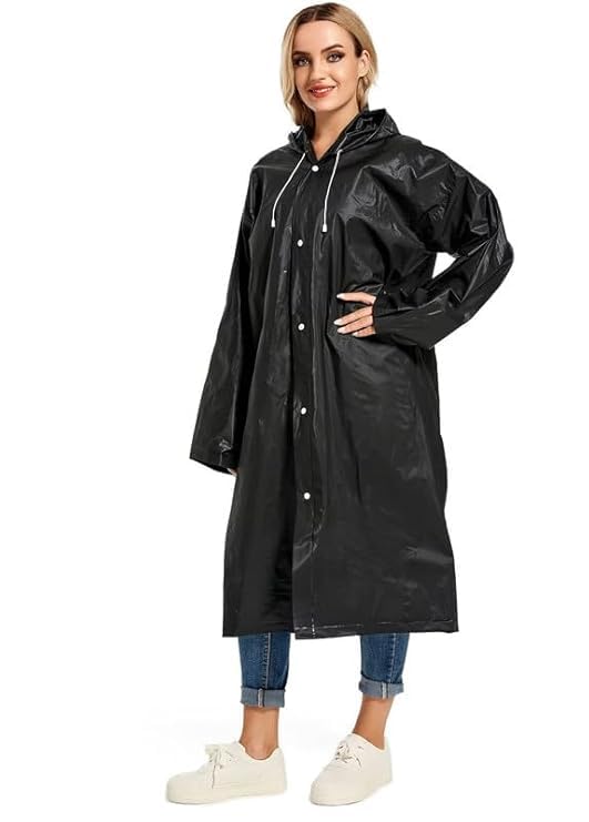 VKG Unisex EVA Waterproof Rain Coat Hooded Outdoor Water Resistant Suit Portable Suit (Black) (1 Piece) (Medium) (1 Piece) 2