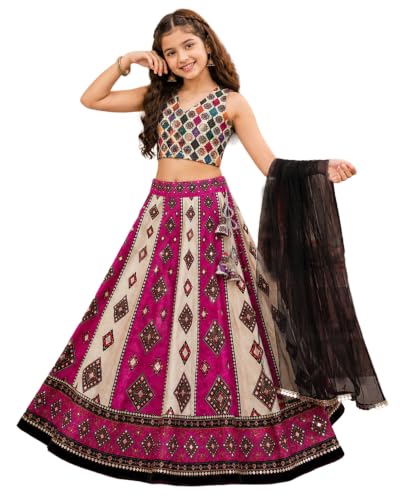Image of Girls Art Silk Lehenga Choli Set with Net Dupatta (5-12 Years)