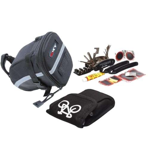 ANDINUS Kit de Herramientas para Bicicleta – Multiherramienta con Llaves, Palancas para Neumáticos, Parches Autoadhesivos y Bolsa Triangular para Transporte, Ideal para Reparaciones en Ruta