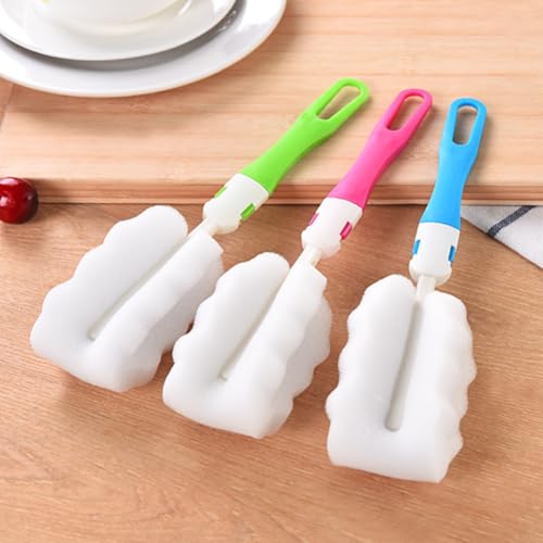 Image of 3PCS Bottle Brush Washer Set Long Handle Cup Cleaner Brush Sponge Bottle Scrubber Cleaning Sponges Brushes Cleaner Soft for Baby Bottle Kitchen Clean Glasses Mugs Cups (Color Random)