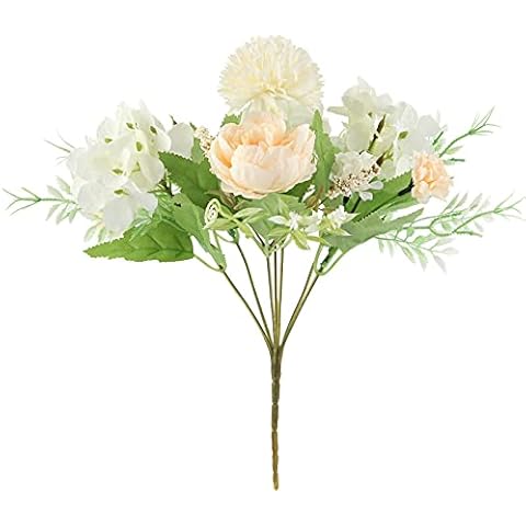 Fake Peony Artificial Flower Bouquets Silk Hydrangea Bouquet Decor Plastic Carnations Daisy Realistic for Flower Arrangements Wedding Party Bridal Decoration Table Centerpieces, BENUAN 1 Pcs Cover