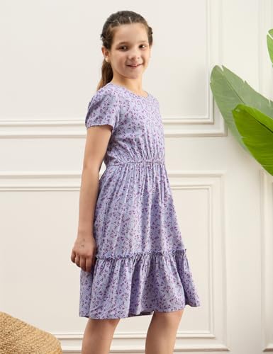 Image of Amazon Brand - Symbol Girls Fit and Flare Printed Rayon Dress | Age 6-14 Years