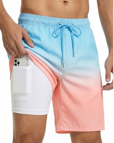 Image of Justay 2 in 1 Mens Swim Trunks 7 Inch, Beach Swim Shorts with Pockets