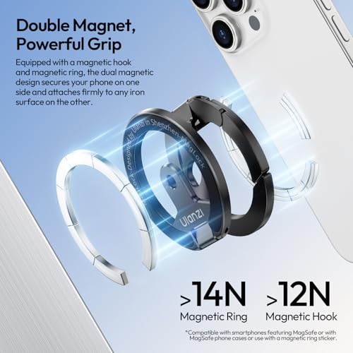 Image of ULANZI MA02 Dual Magnetic Ring Phone Grip Stand, Aluminum for MagSafe Gym Kickstand Compatible with iPhone 17-12 Series, Foldable Phone Tripod Mount with 1 /4 inch Screw for Live Streaming Vlog, Silver